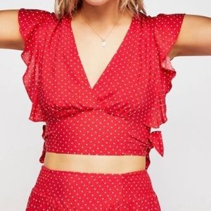 Free People Pretty Dayz Top Red Polka Dot Size M